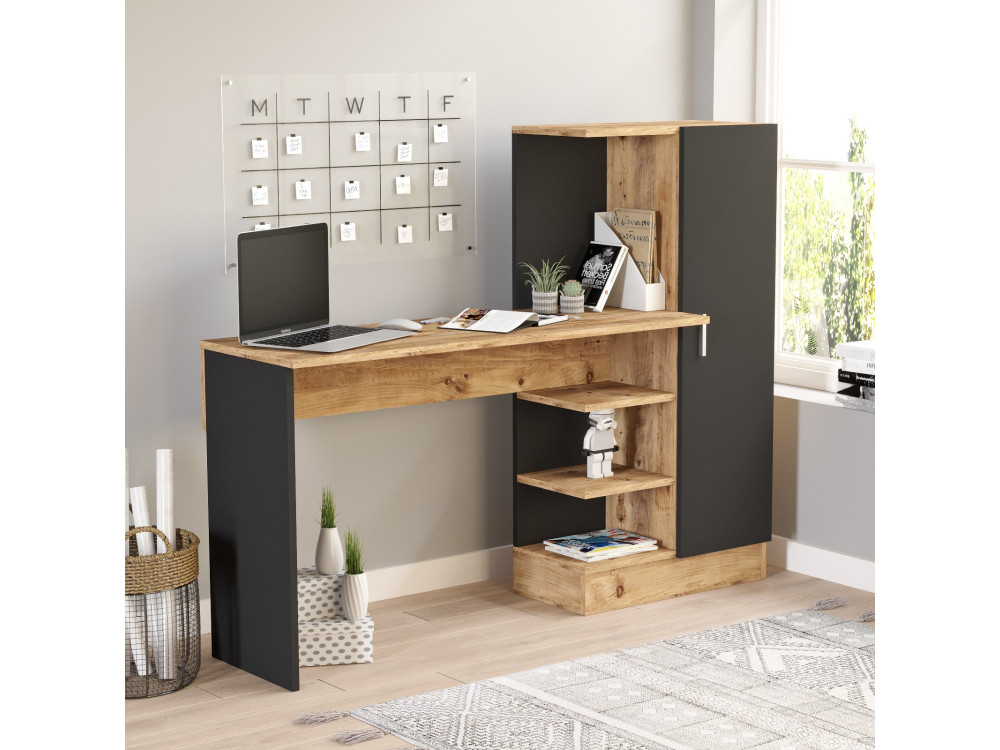 Scrivania in legno "CT2" - 152 x 40 x 120 cm - Pino Atlantico Nero
