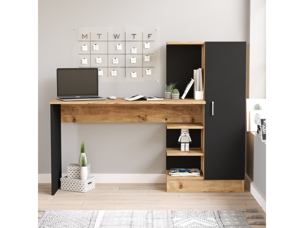 Scrivania in legno "CT2" - 152 x 40 x 120 cm - Pino Atlantico Nero