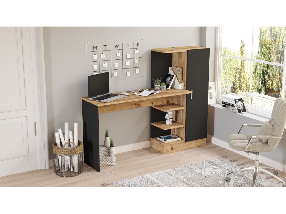 Scrivania in legno "CT2" - 152 x 40 x 120 cm - Pino Atlantico Nero