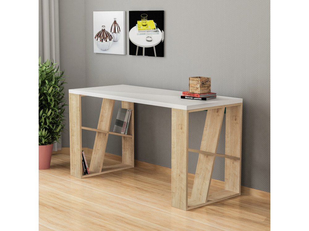 Scrivania in legno "Honey" - 140 x 60 x 75 cm - Rovere bianco