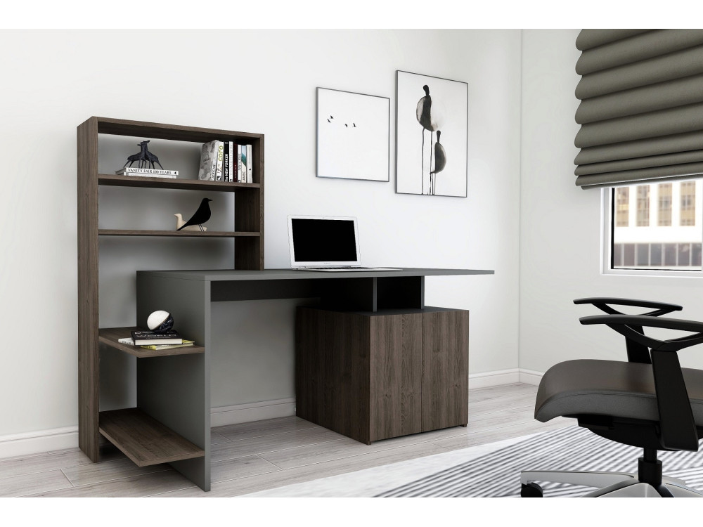 Scrivania in legno "Melis" - 146 x 60 x 128 cm - Noce antracite