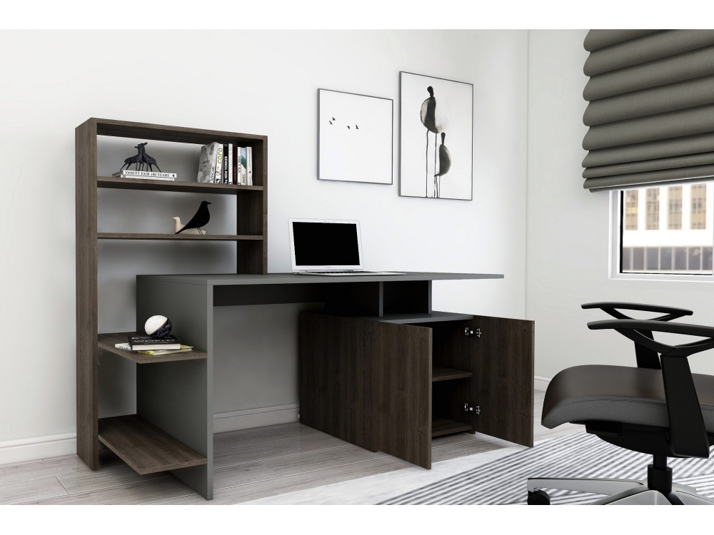 Scrivania in legno "Melis" - 146 x 60 x 128 cm - Noce antracite