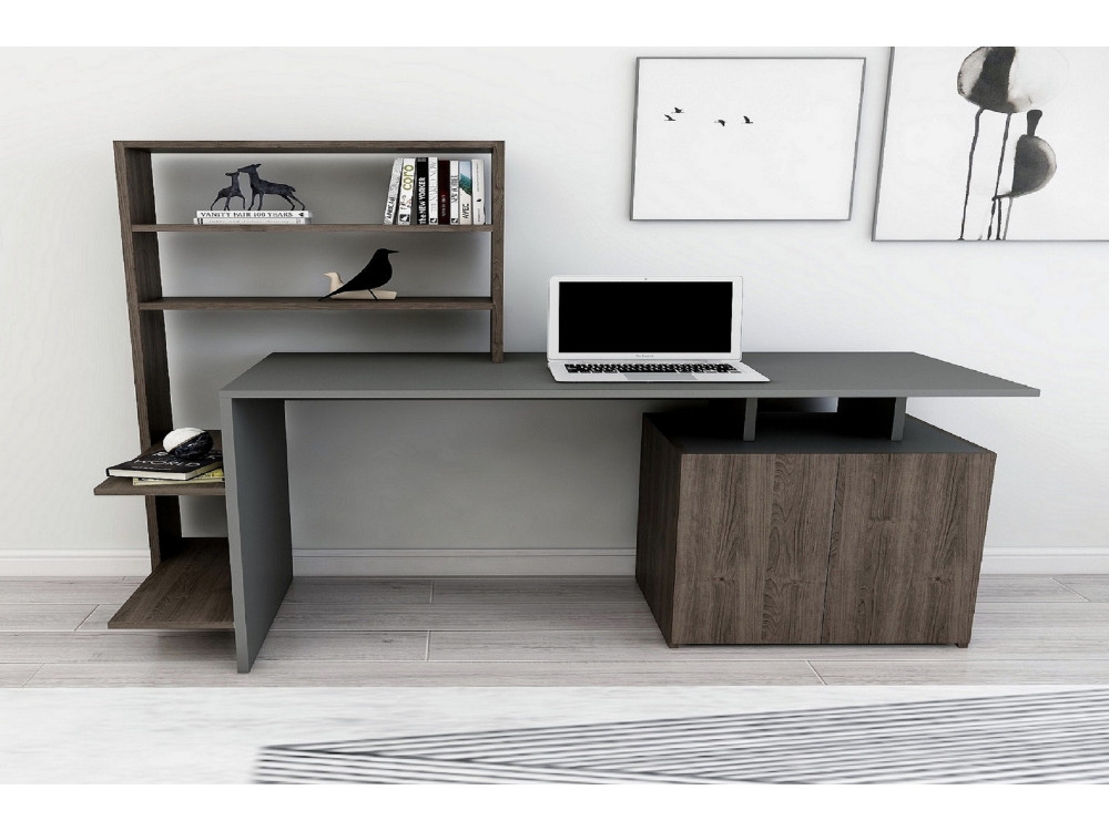 Scrivania in legno "Melis" - 146 x 60 x 128 cm - Noce antracite