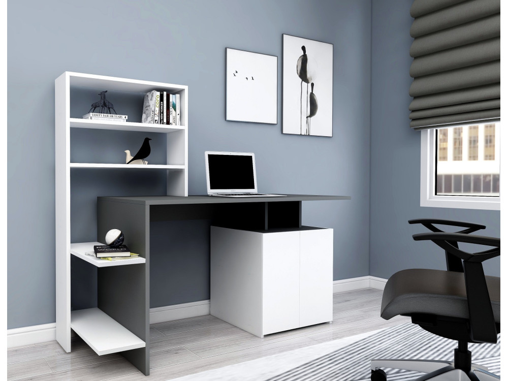 Scrivania in legno "Melis" - 146 x 60 x 128 cm - Bianco antracite