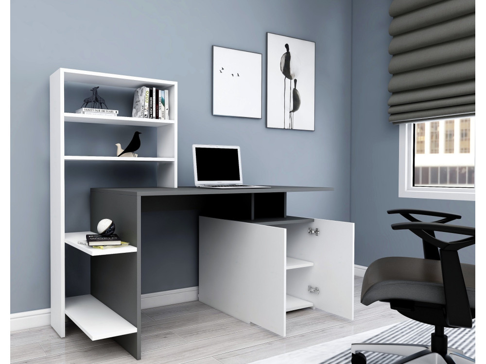 Scrivania in legno "Melis" - 146 x 60 x 128 cm - Bianco antracite