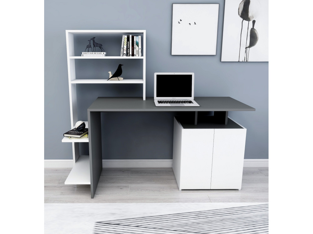 Scrivania in legno "Melis" - 146 x 60 x 128 cm - Bianco antracite