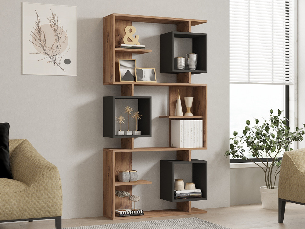 Libreria in legno "Icardi" - 90 x 24 x 171 cm - Pino atlantico antracite