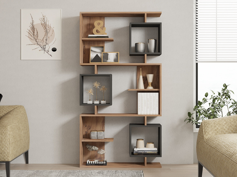 Libreria in legno "Icardi" - 90 x 24 x 171 cm - Pino atlantico antracite