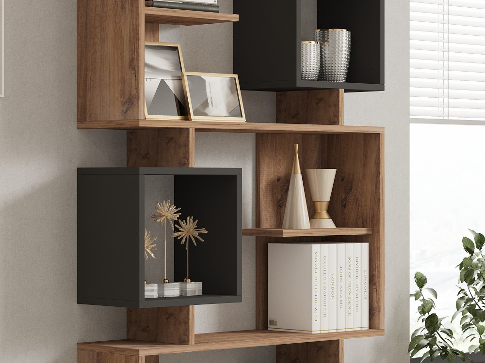 Libreria in legno "Icardi" - 90 x 24 x 171 cm - Pino atlantico antracite