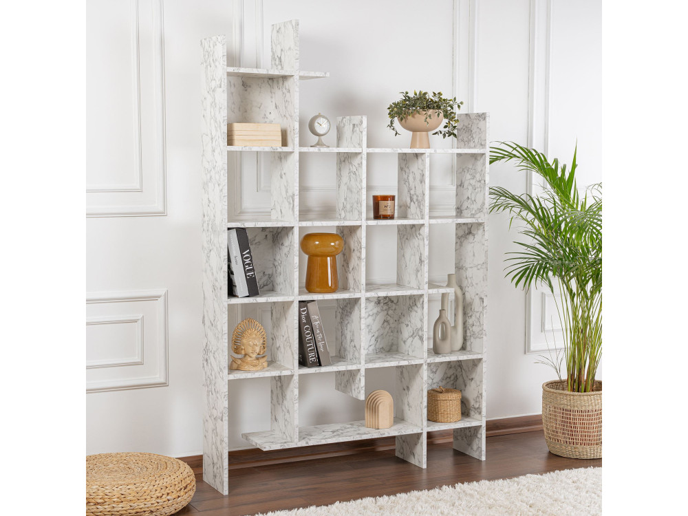 Libreria in legno "Manco" - 122 x 25 x 188 cm - Bianco marmorizzato