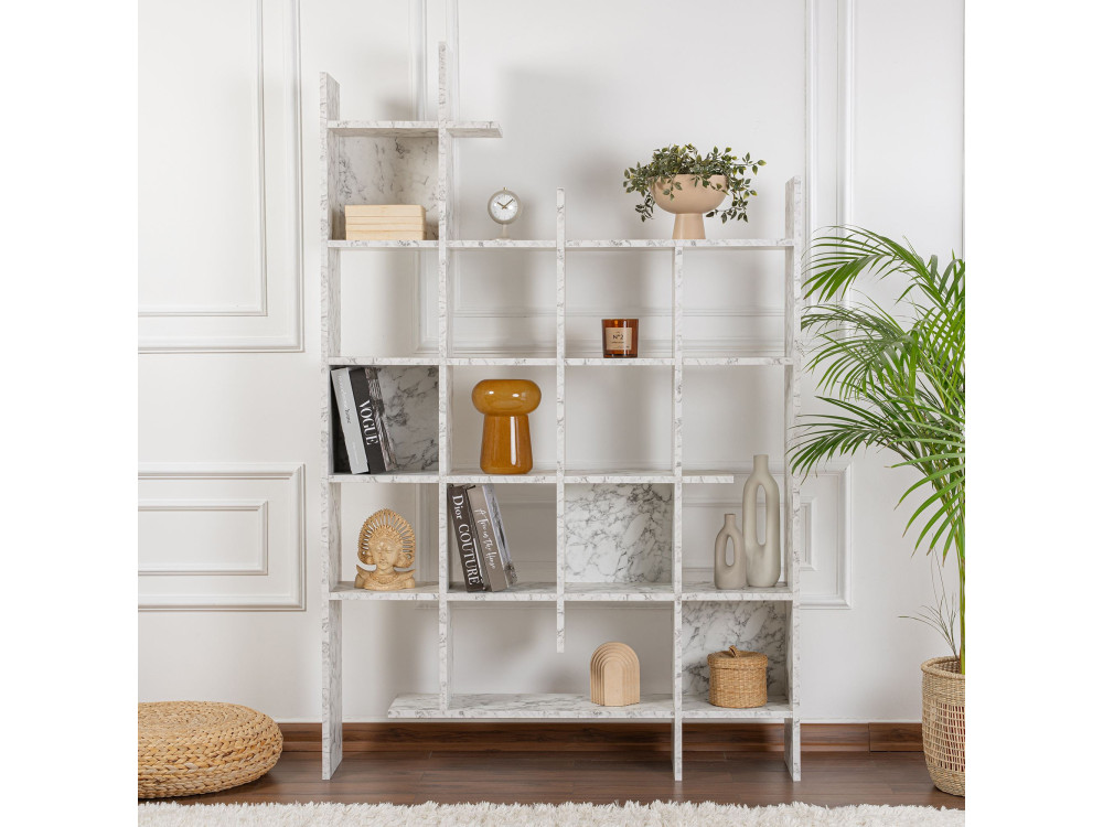 Libreria in legno "Manco" - 122 x 25 x 188 cm - Bianco marmorizzato