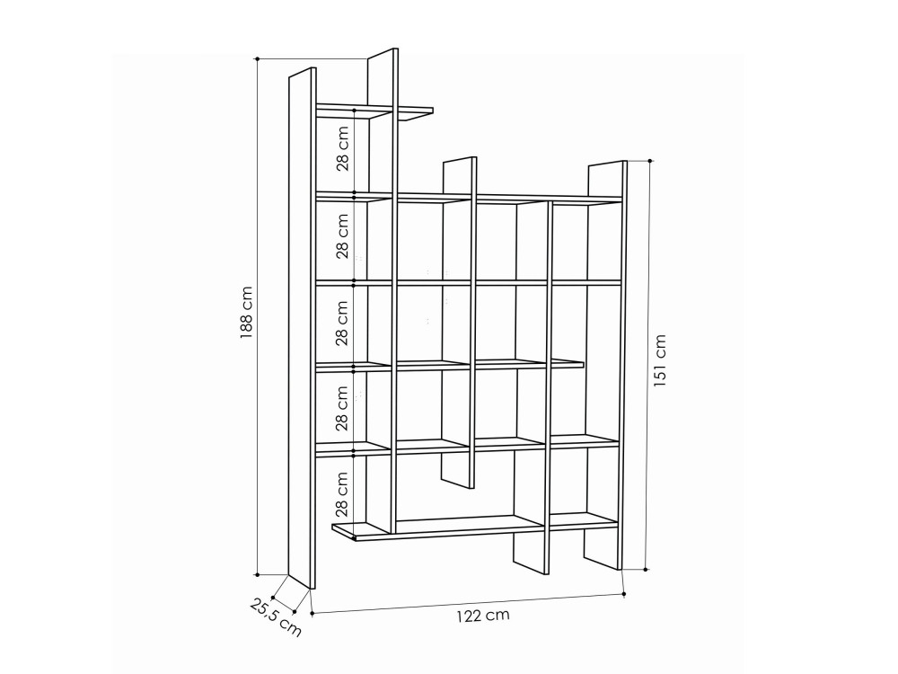 Libreria in legno "Manco" - 122 x 25 x 188 cm - Marrone moka chiaro