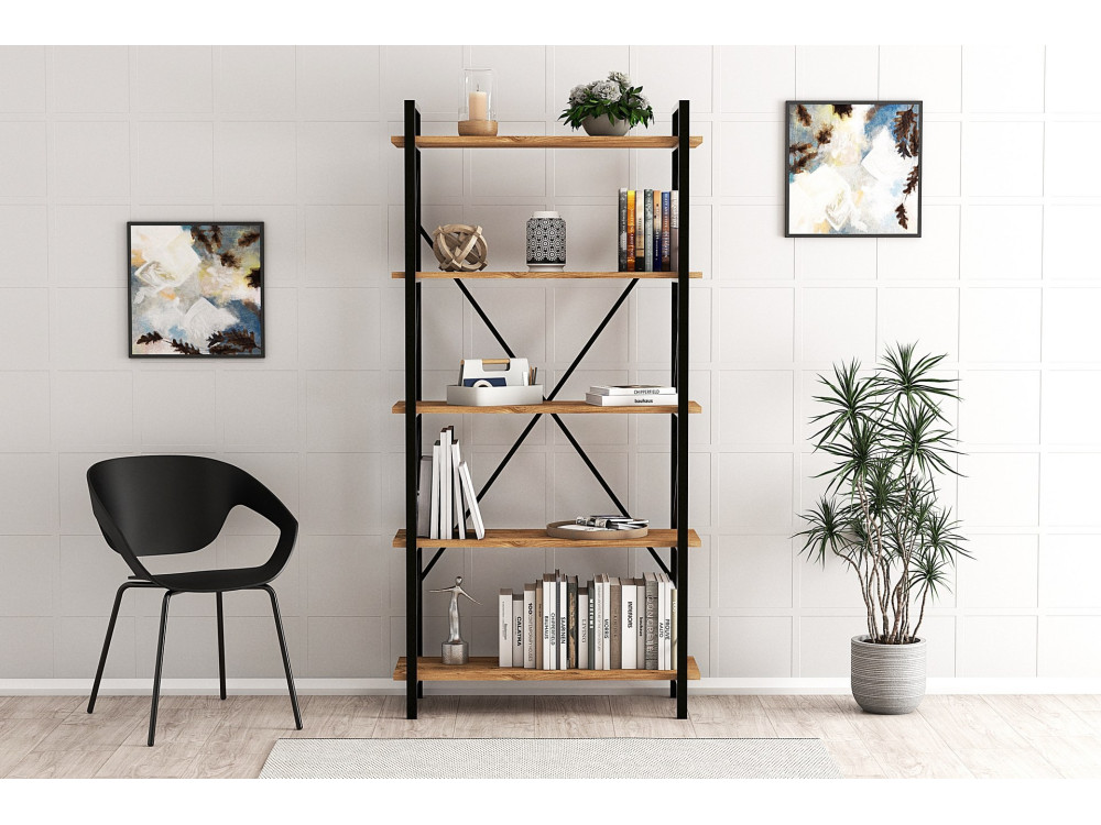 Libreria in legno "Nero" - 90 x 33 x 180 cm - Pino AtlanticoNero