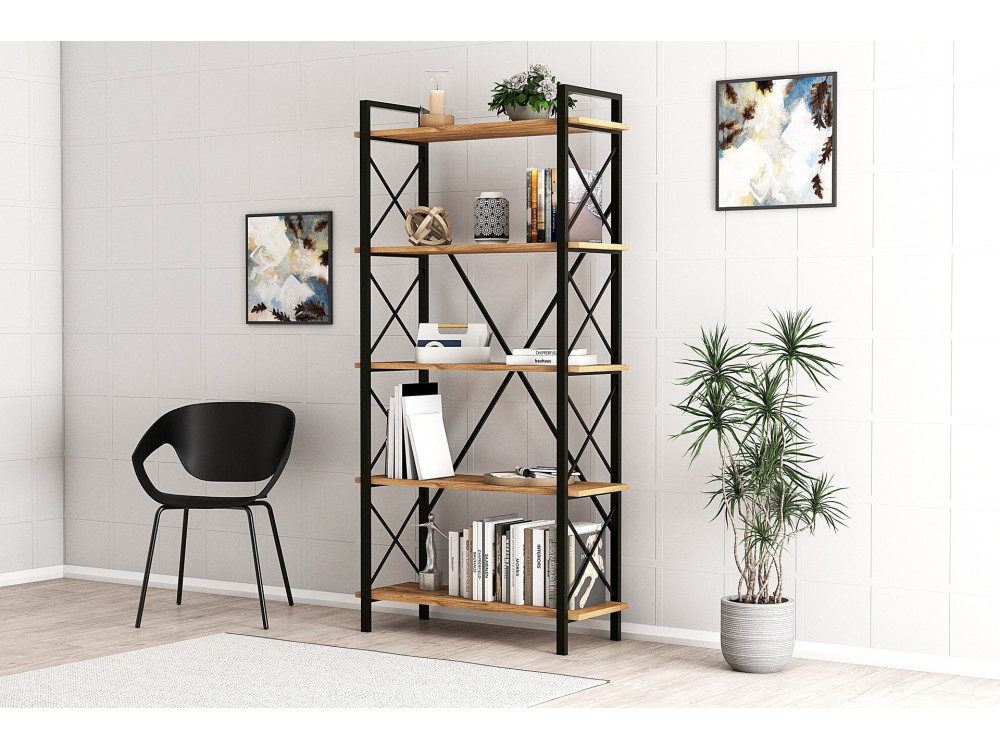 Libreria in legno "Nero" - 90 x 33 x 180 cm - Pino AtlanticoNero