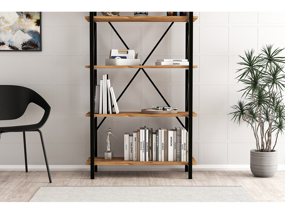 Libreria in legno "Nero" - 90 x 33 x 180 cm - Pino AtlanticoNero