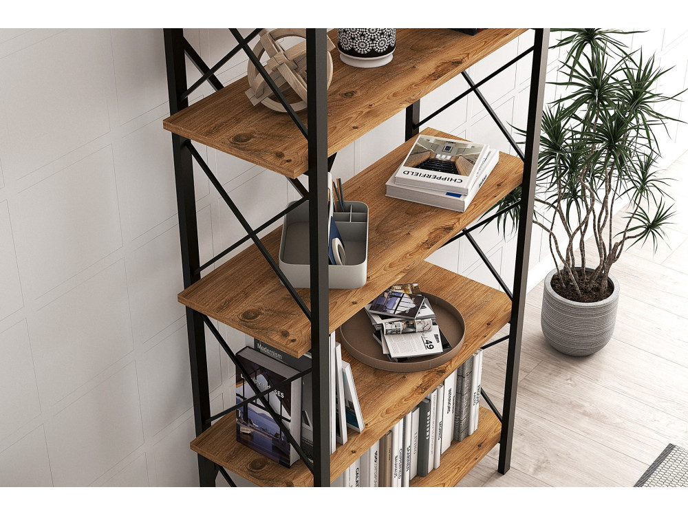 Libreria in legno "Nero" - 90 x 33 x 180 cm - Pino AtlanticoNero