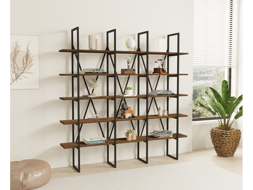 Libreria in legno "Beylerbeyi" - 160 x 26 x 160 cm - Noce canaletto
