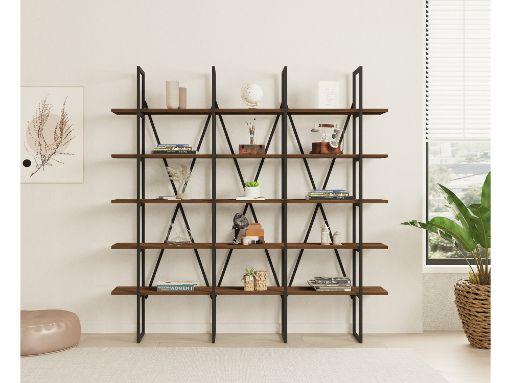 Libreria in legno "Beylerbeyi" - 160 x 26 x 160 cm - Noce canaletto
