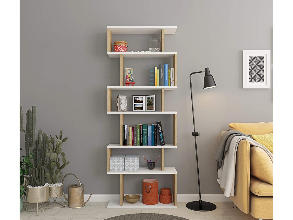 Libreria in legno Bates - 60 x 19 x 160 cm - Rovere bianco