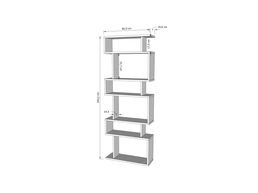 Libreria in legno Bates - 60 x 19 x 160 cm - Rovere bianco