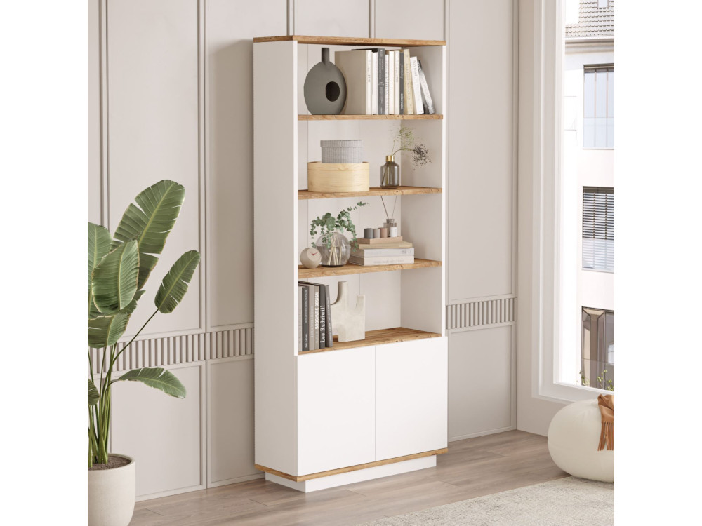 Libreria in legno "FR16" - 75 x 26 x 168 cm - Pino Atlantico Bianco