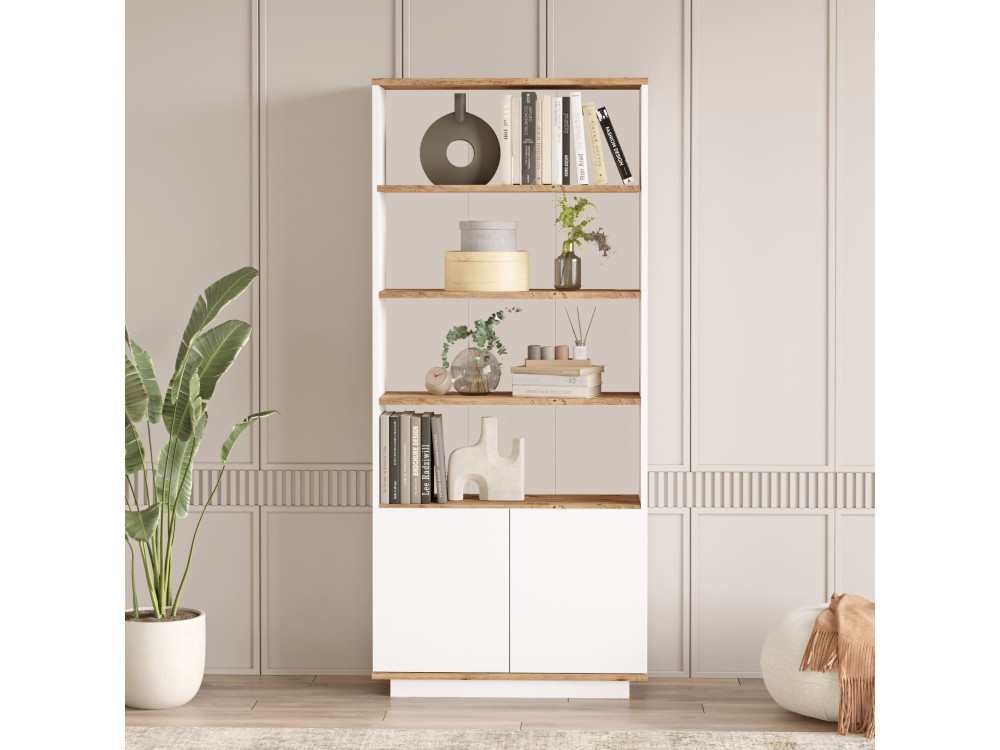 Libreria in legno "FR16" - 75 x 26 x 168 cm - Pino Atlantico Bianco