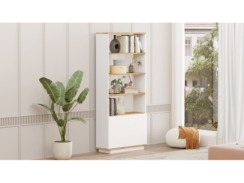 Libreria in legno "FR16" - 75 x 26 x 168 cm - Pino Atlantico Bianco