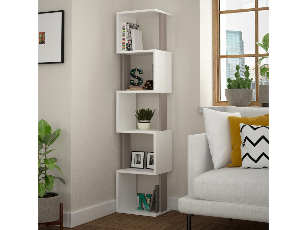 Libreria in legno "Piri" - 35 x 30 x 161 cm - Bianco Mocha Chiaro