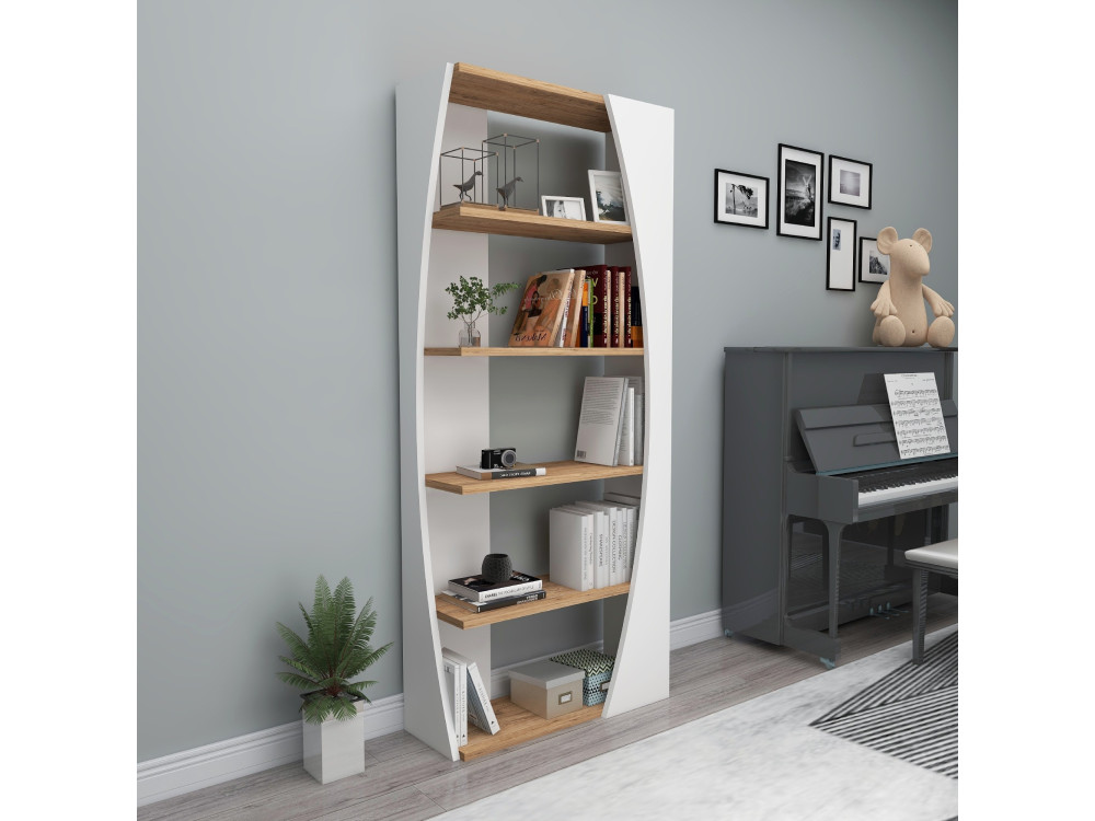 Libreria in legno "Selge" - 63 x 23 x 150 cm - Pino Atlantico Bianco