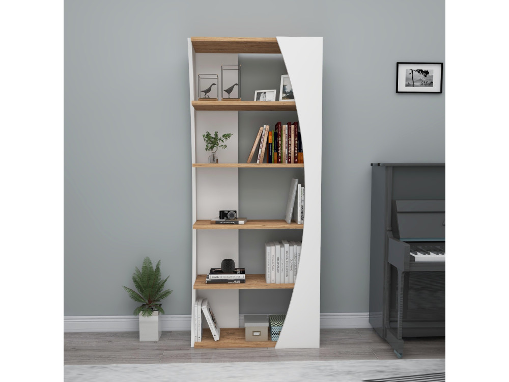 Libreria in legno "Selge" - 63 x 23 x 150 cm - Pino Atlantico Bianco