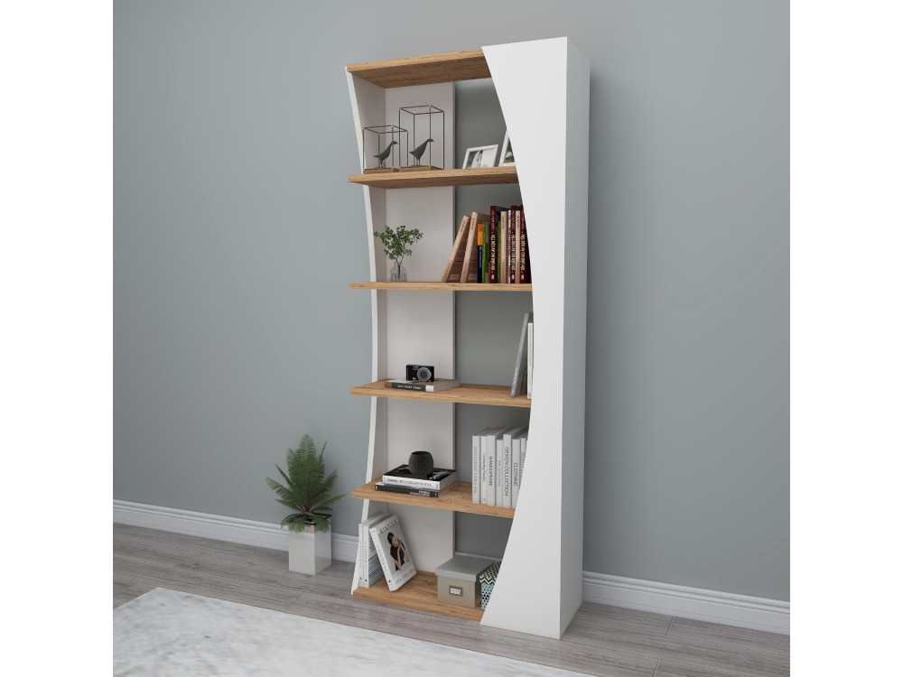 Libreria in legno "Selge" - 63 x 23 x 150 cm - Pino Atlantico Bianco
