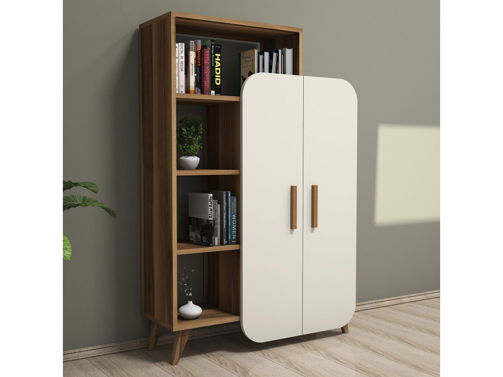 Mobile in legno con ripiano "Form" - 90 x 32 x 132 cm - Noce Crema