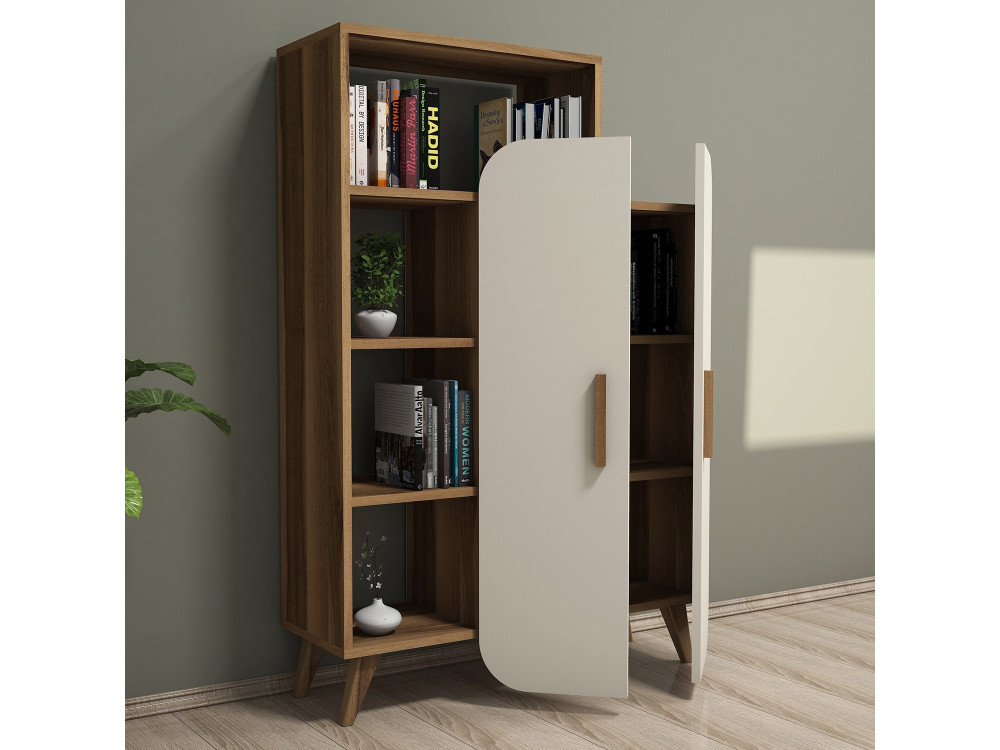 Mobile in legno con ripiano "Form" - 90 x 32 x 132 cm - Noce Crema