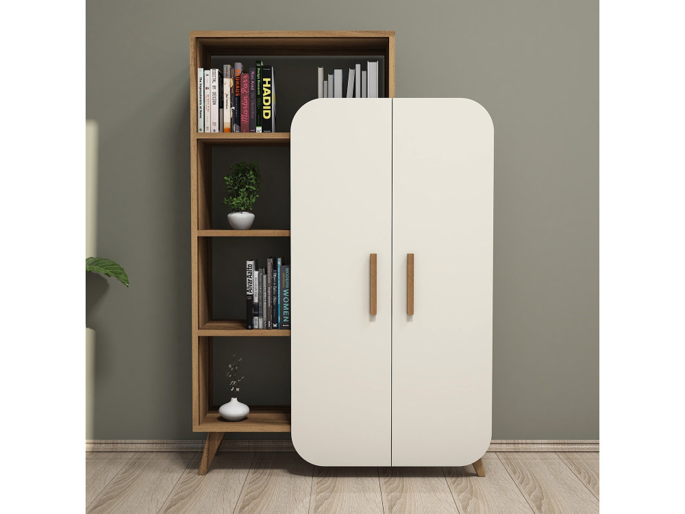 Mobile in legno con ripiano "Form" - 90 x 32 x 132 cm - Noce Crema
