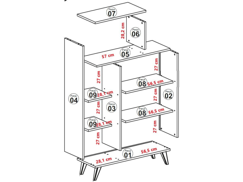 Mobile in legno con ripiano "Form" - 90 x 32 x 132 cm - Noce Crema