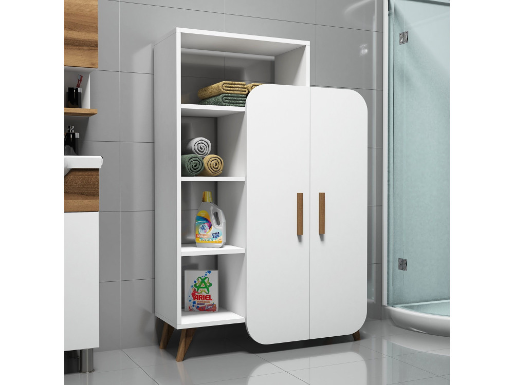 Mobiletto in legno con ripiano "Form" - 90 x 32 x 132 cm - Bianco