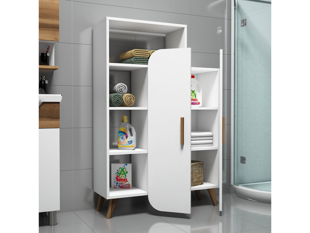 Mobiletto in legno con ripiano "Form" - 90 x 32 x 132 cm - Bianco