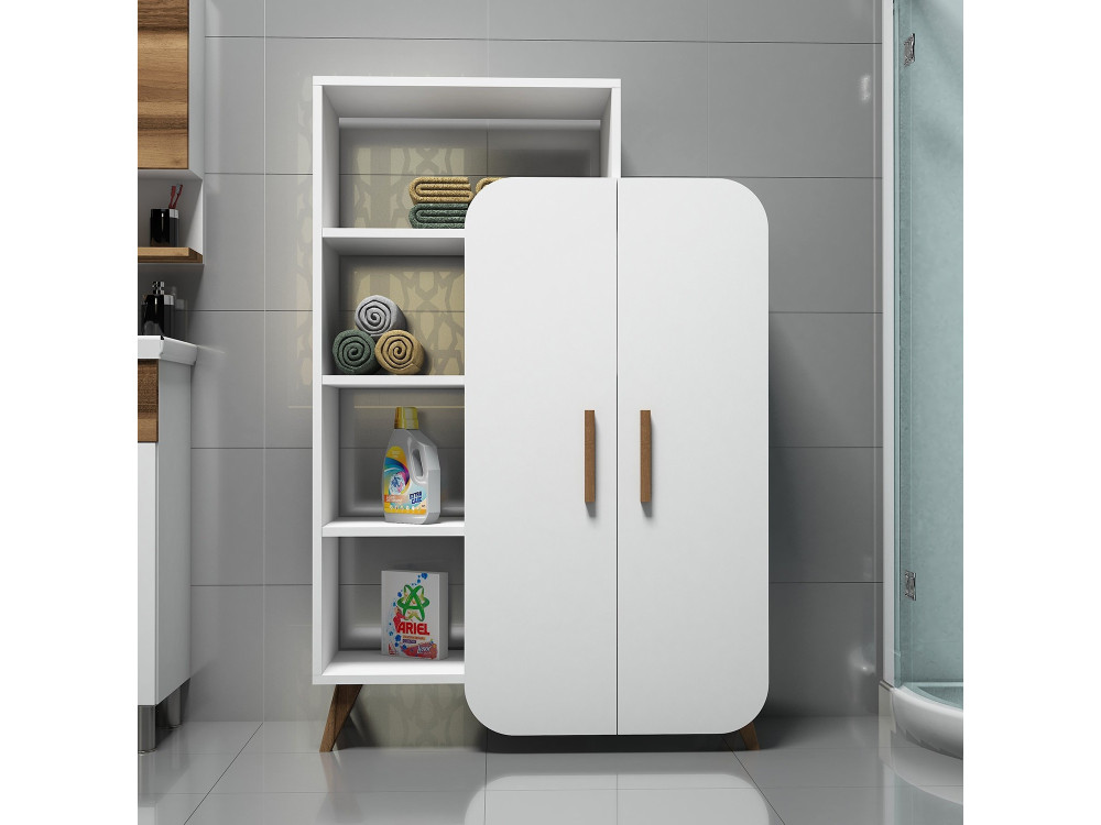 Mobiletto in legno con ripiano "Form" - 90 x 32 x 132 cm - Bianco