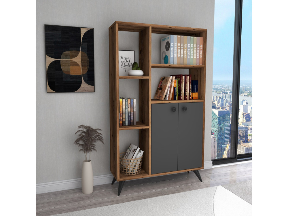 Libreria in legno "Meldan" - 80 x 25 x 135 cm - Noce chiaro, Antracite