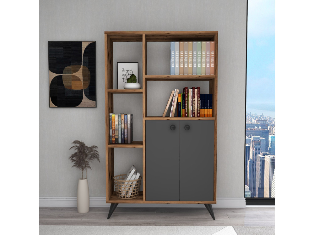 Libreria in legno "Meldan" - 80 x 25 x 135 cm - Noce chiaro, Antracite