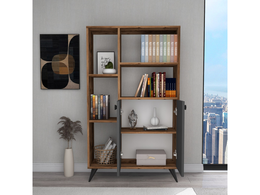Libreria in legno "Meldan" - 80 x 25 x 135 cm - Noce chiaro, Antracite