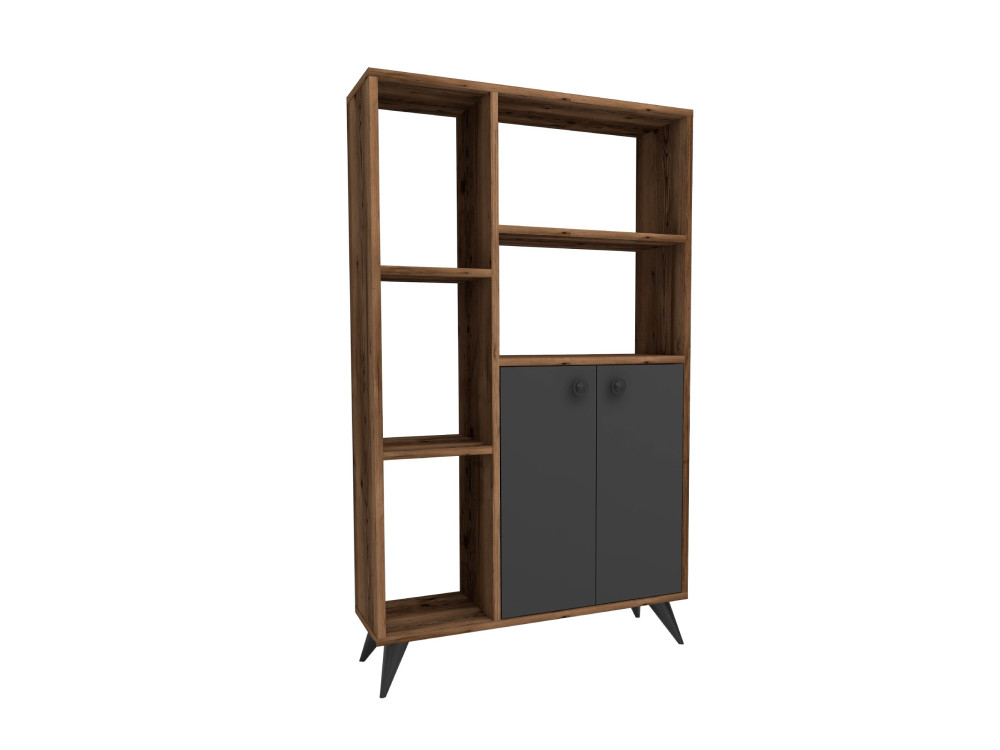 Libreria in legno "Meldan" - 80 x 25 x 135 cm - Noce chiaro, Antracite