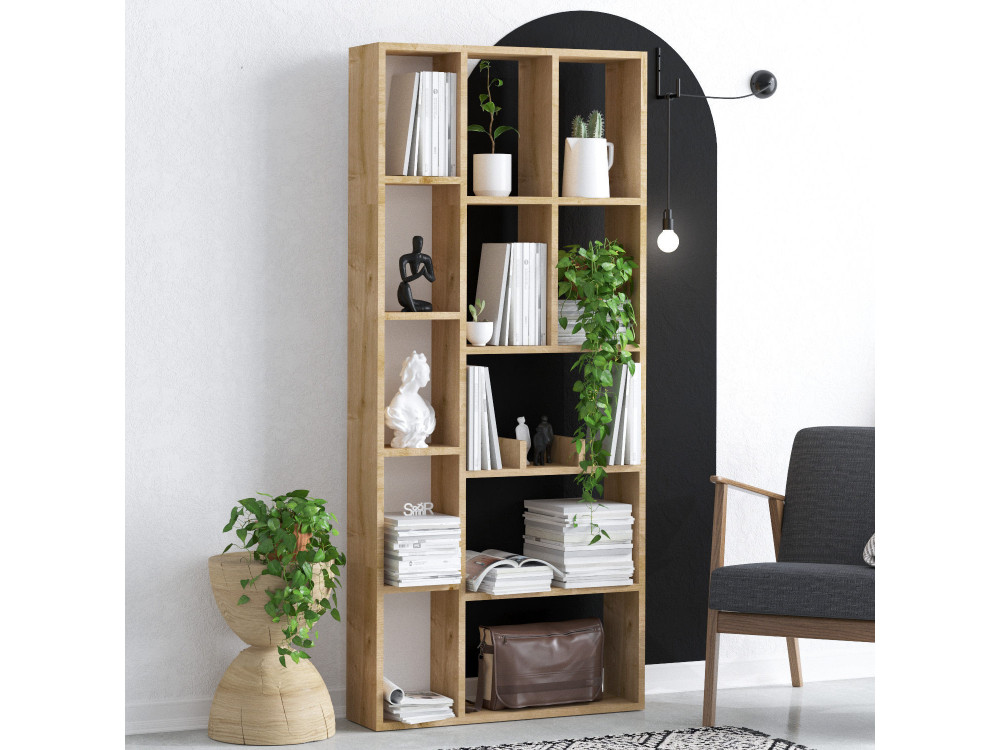 Libreria in legno "Demios" - 75 x 18 x 170 cm - Rovere Zaffiro