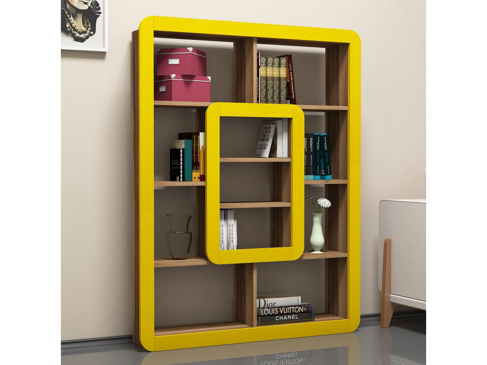 Libreria in legno "Orkide" - 108 x 21 x 140 cm - Noce, Giallo