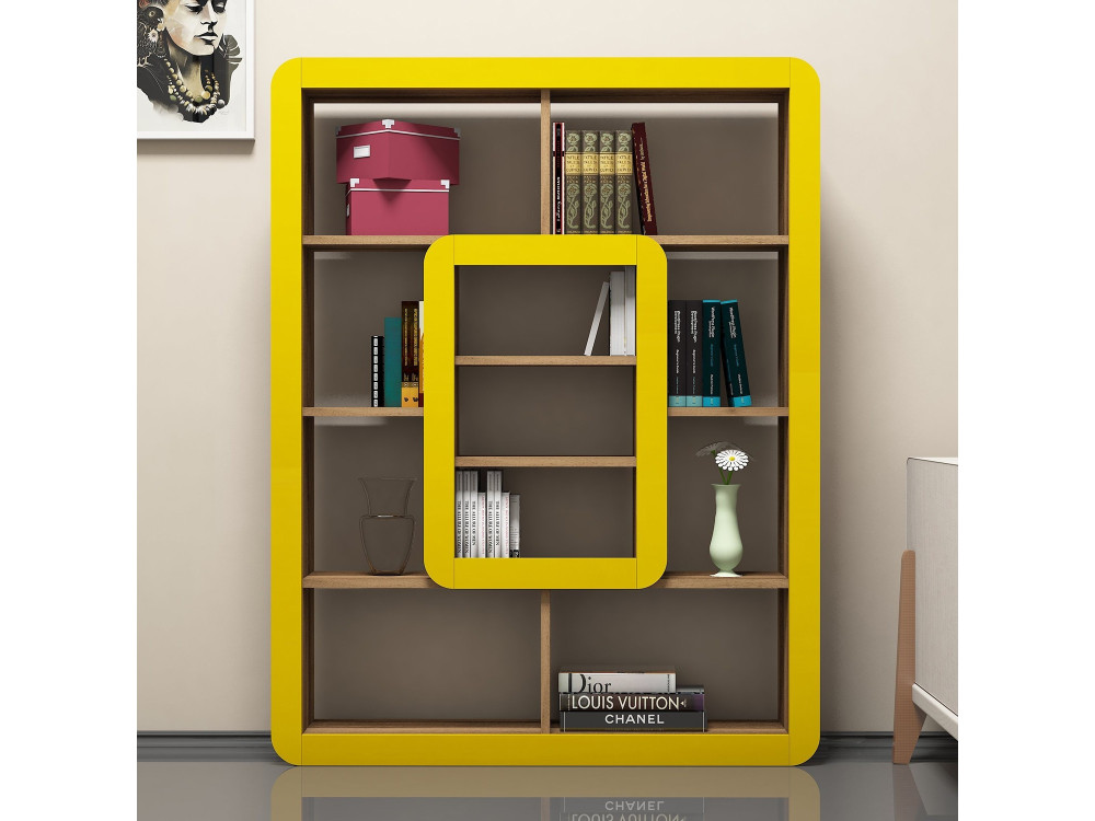 Libreria in legno "Orkide" - 108 x 21 x 140 cm - Noce, Giallo