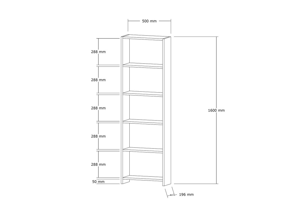 Libreria in legno "New" - 50 x 19 x 160 cm - Rovere