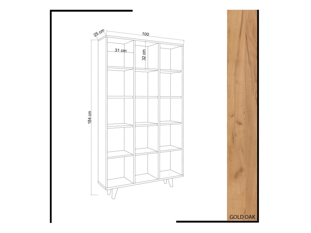 Libreria in legno "Zipa" 100 x 25 x 184 cm - Rovere