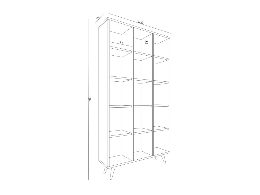 Libreria in legno "Zipa" 100 x 25 x 184 cm - Rovere