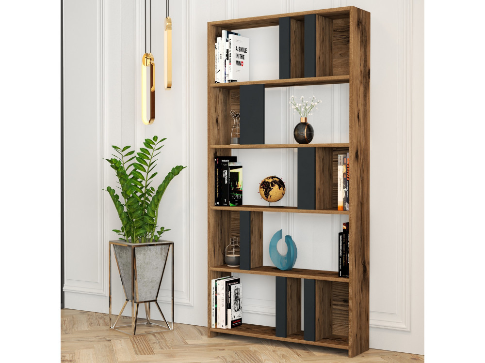 Libreria in legno "Lima" 90 x 20 x 180 cm - Noce