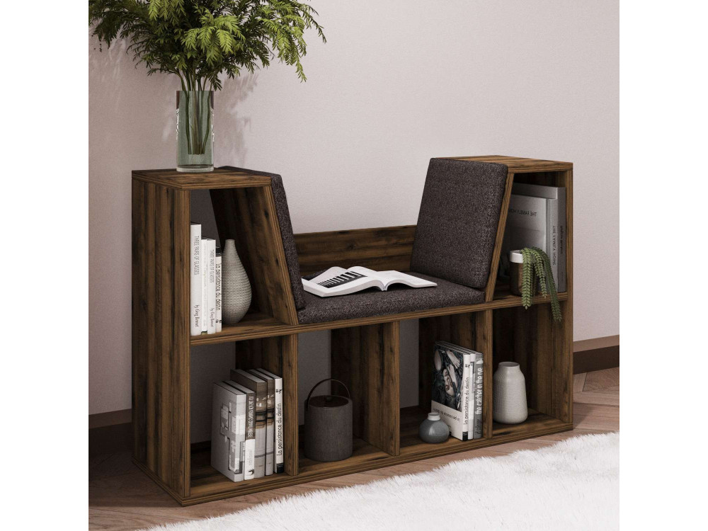 Libreria "Livora" con seduta in legno - 103 x 30 x 63 cm - Marrone